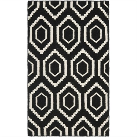 Safavieh 3 Ft. X 5 Ft. Small Rectangle Contemporary Dhurries- Black And Ivory- Flatweave Rug DHU556L-3